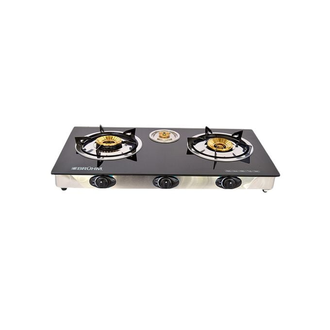 Call 0711477775 » Cooker Bruhm BGC BT3G 3 BURNER GAS STOVE GLASS TOP in