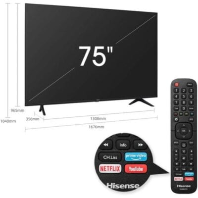 Hisense 75 Inch Smart UHD 4K Frameless TV Bluetooth